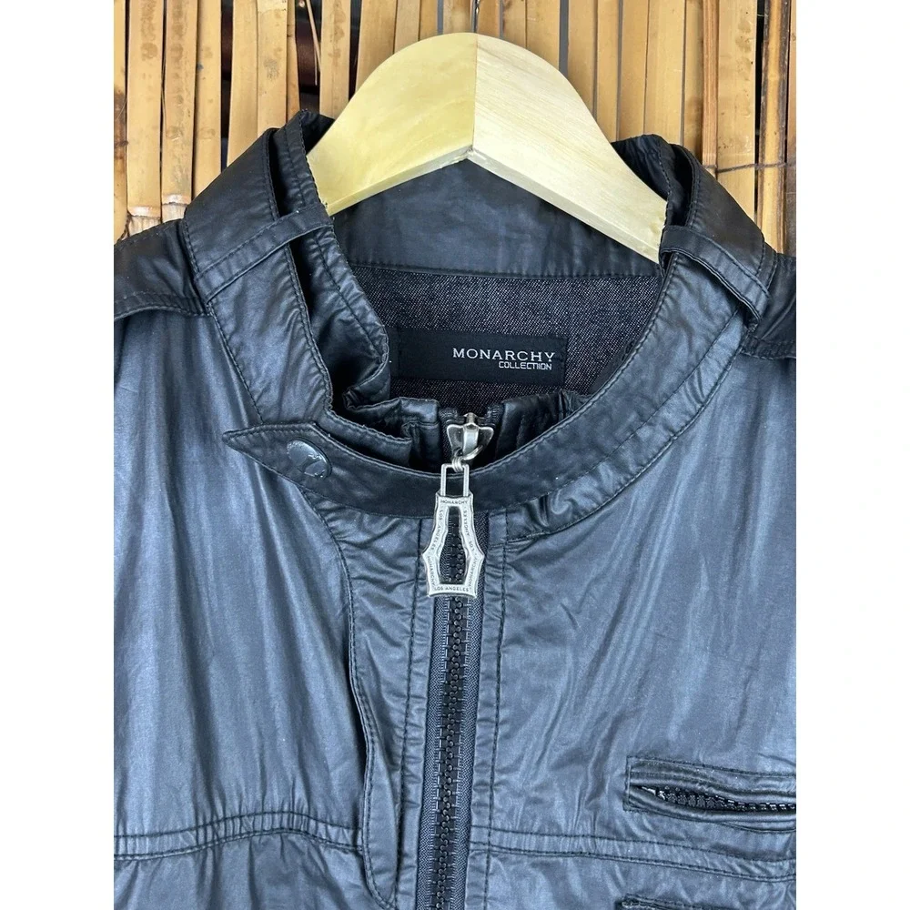 Monarchy Collection Men's Black Moto Biker Goth Rock Metal‎ Full Zip Jacket XL